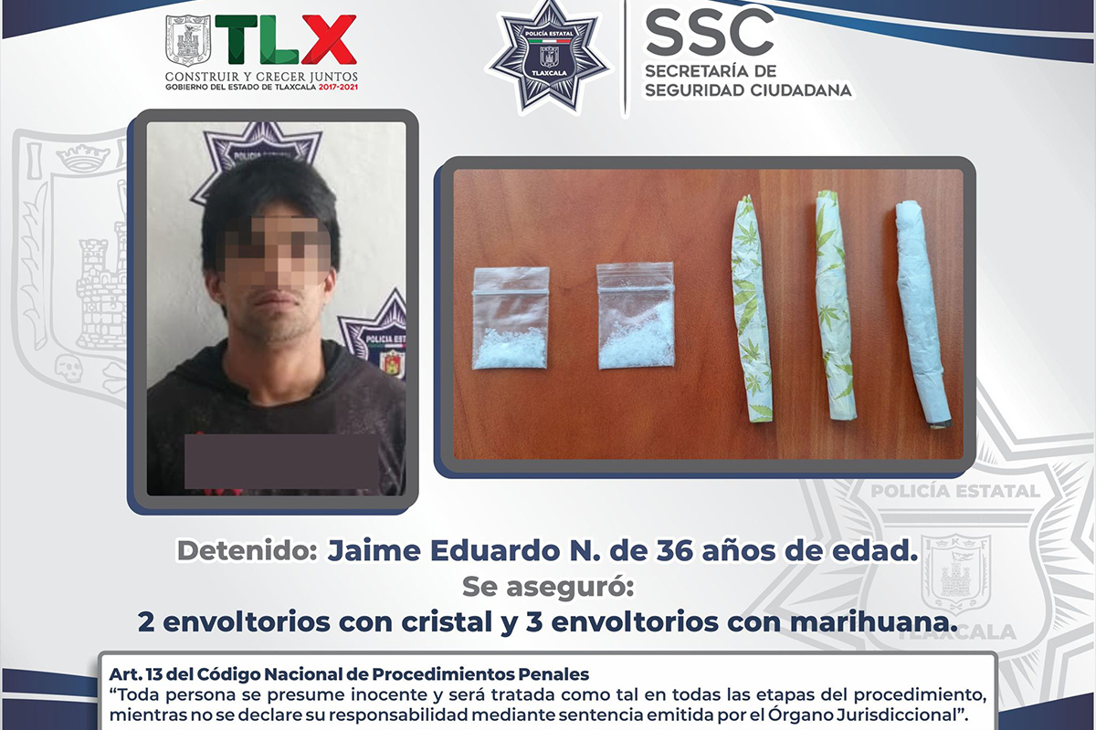 La SSC detiene en Apizaco a persona por posesión de narcóticos