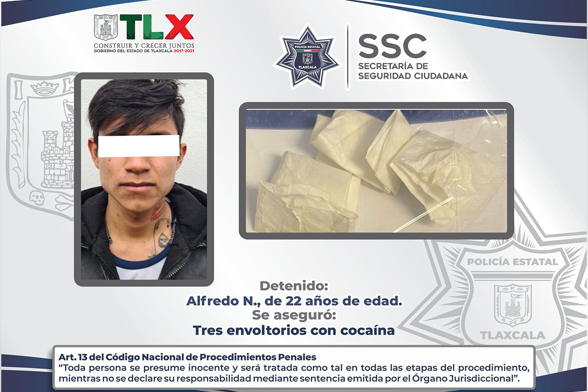 La SSC detiene a una persona por la posesión ilegal de narcóticos en Chiautempan