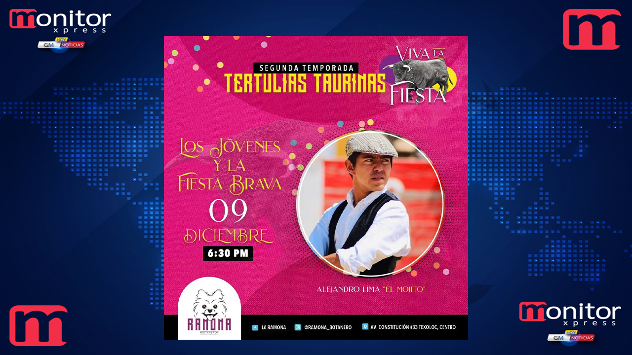 Este jueves se presenta Alejandro Lima "El Mojito" en las Tertulias Taurinas "Viva la Fiesta"