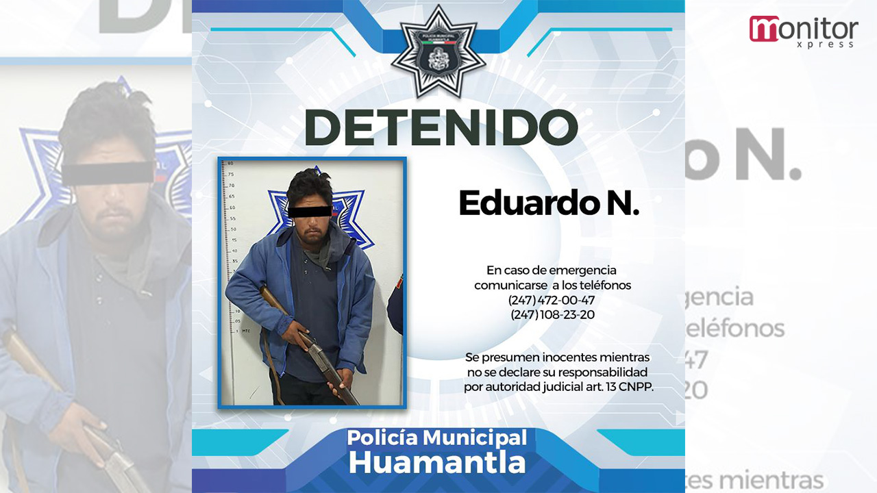 Detienen elementos de seguridad pública de Huamantla a persona con arma de fuego