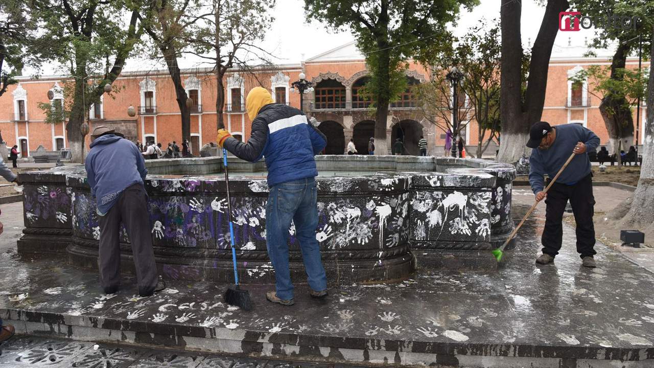 Continúa Ayuntamiento de Tlaxcala con labores de limpieza en primer cuadro de la Ciudad