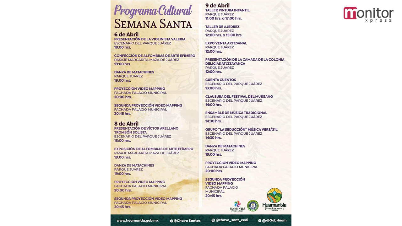 Invita ayuntamiento de Huamantla a disfrutar programa cultural de semana santa
