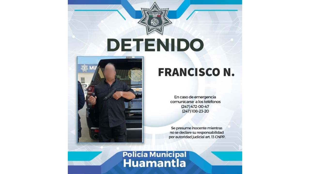 Detiene policía de Huamantla a sujeto con arma de fuego sin permiso de portación