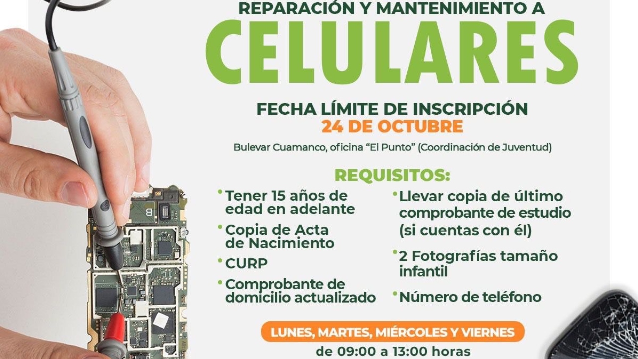 Invita gobierno de Huamantla a jóvenes al curso de reparación y mantenimiento de celulares