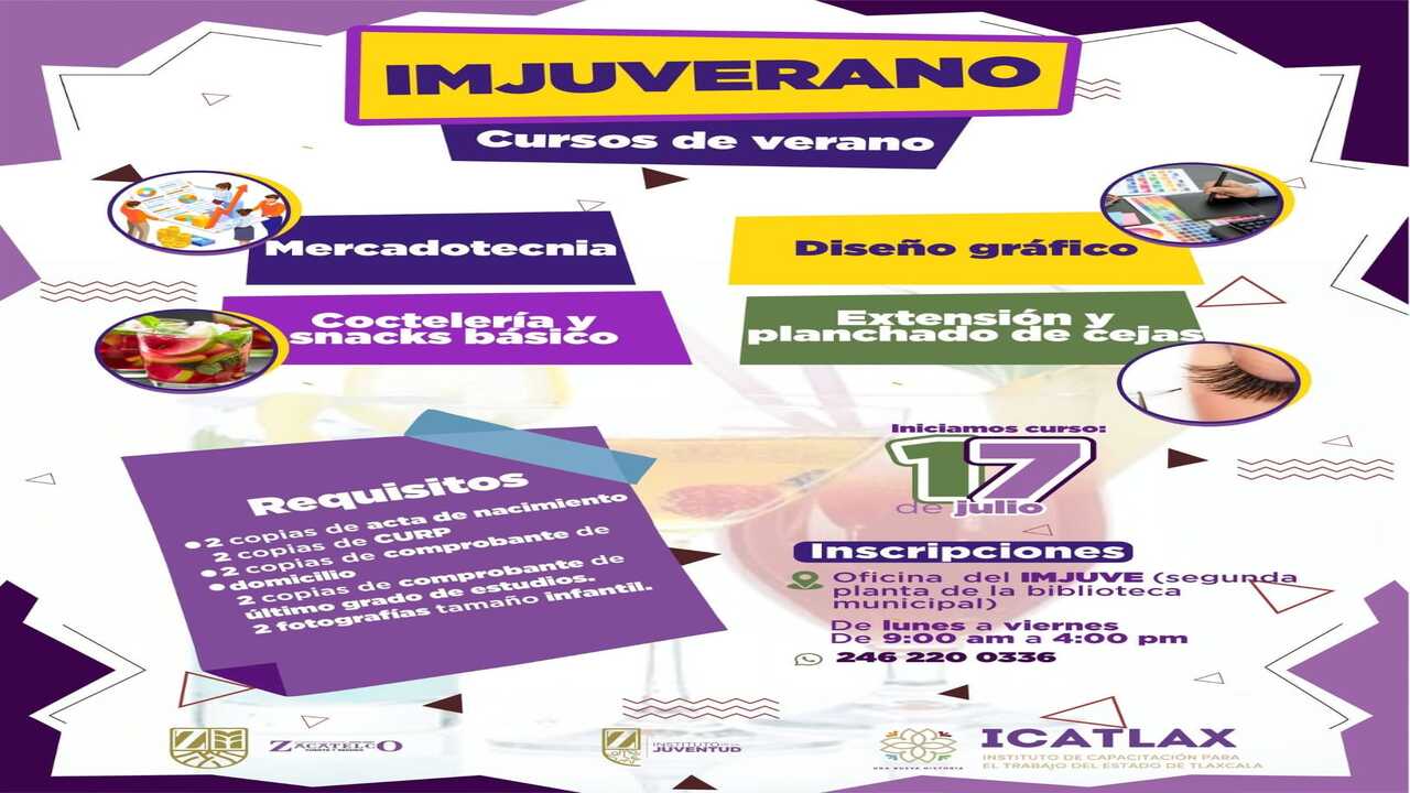 Inscríbete a los cursos de “IMJUVERANO” Zacatelco y aprende nuevas habilidades.