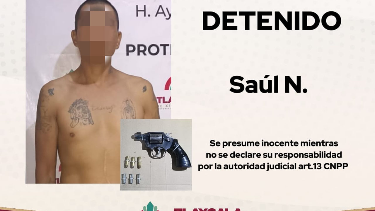 Policía municipal de Tlaxcala arresta a sujeto armado que presuntamente realizó detonaciones en Tizatlán
