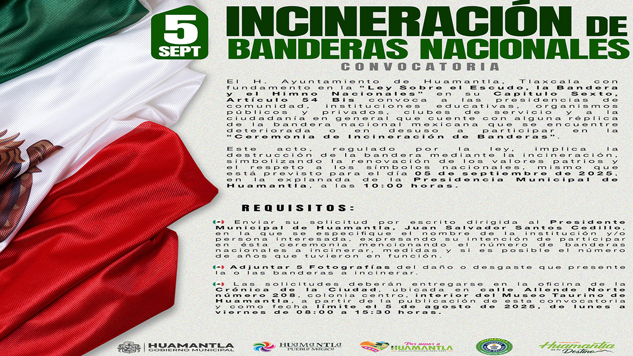 Tlaxcala será sede de un acto histórico nacional: incineración de bandera monumental y réplicas oficiales