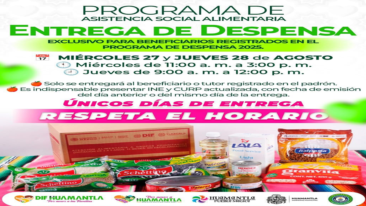 El smdif Huamantla refuerza la alimentación de las familias con la entrega de despensas