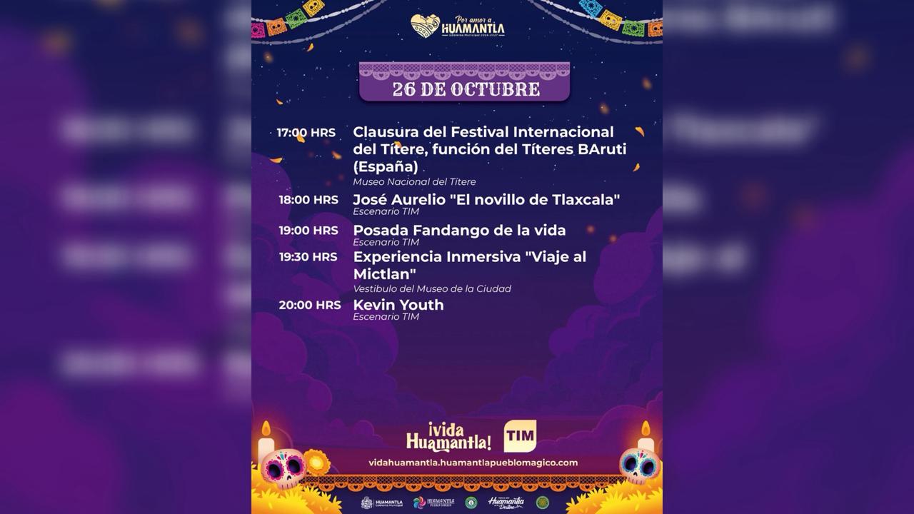 Huamantla invita a disfrutar las actividades del Festival Vida Huamantla este domingo 26 de Octubre