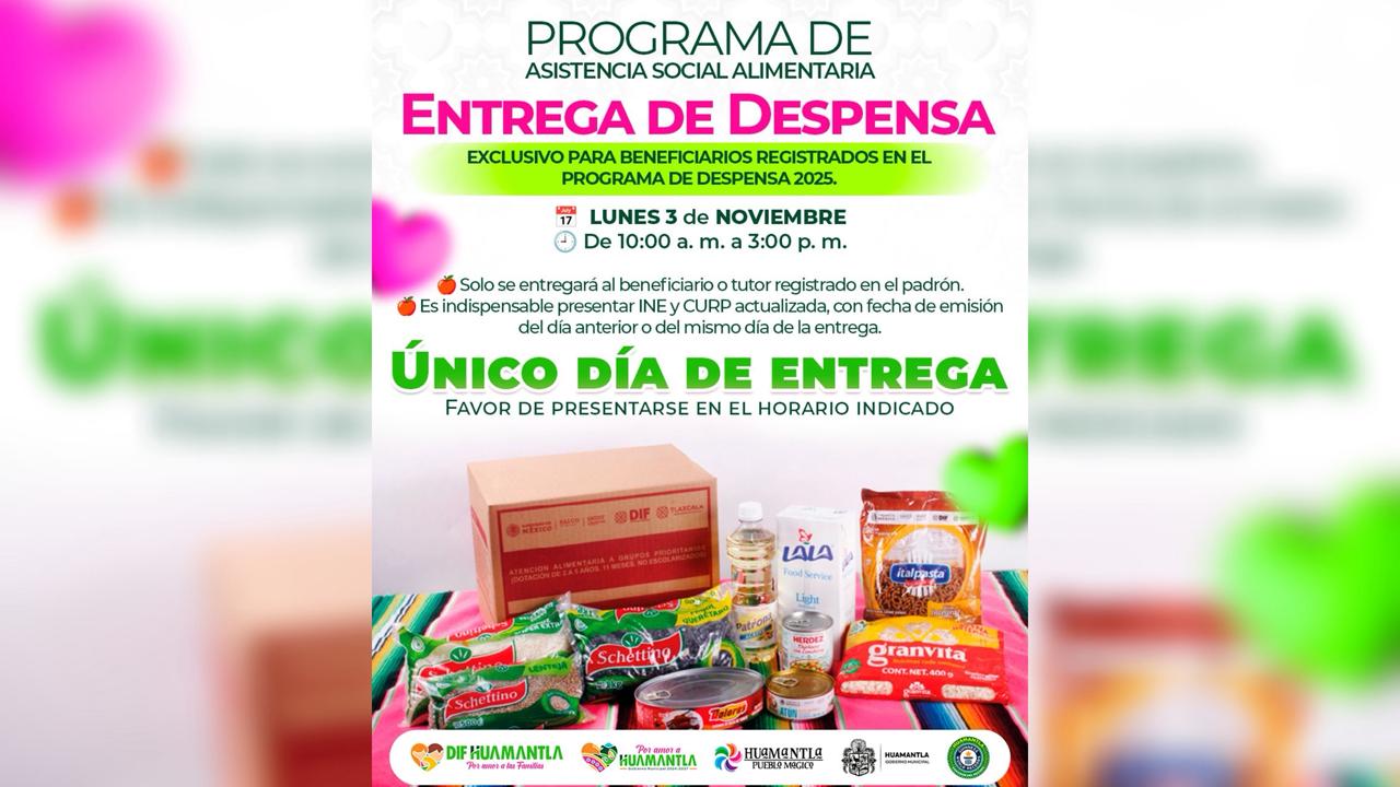 Entregará SMDIF Huamantla Despensas del Programa de Asistencia Social Alimentaria
