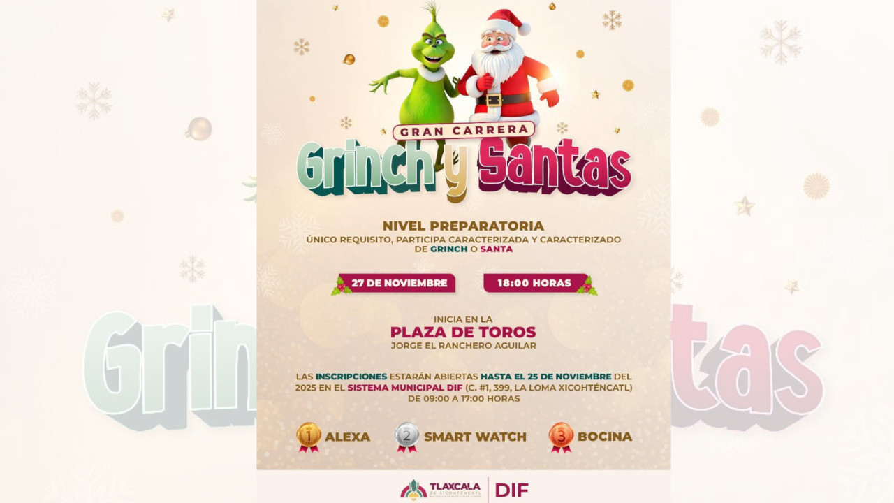 Gobierno de Alfonso Sánchez García abre los festejos navideños con la gran carrera “Grinch y Santas”
