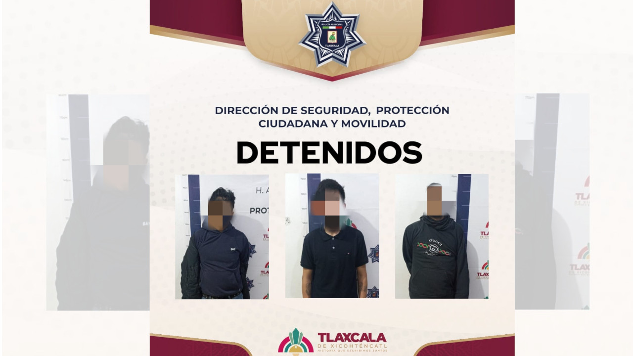 Cámaras del C2 delatan a tres hombres dentro de un local y la policía municipal de Tlaxcala los detiene