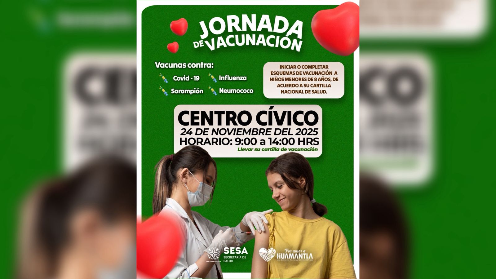 Huamantla invita a la jornada de Vacunación de Temporada Invernal en el Centro Cívico