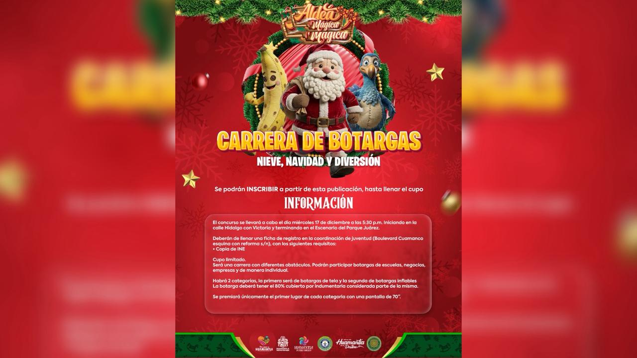 El Gobierno de Huamantla Invita a participar en la Carrera de Botargas “Nieve, Navidad y Diversión” en Huamantla