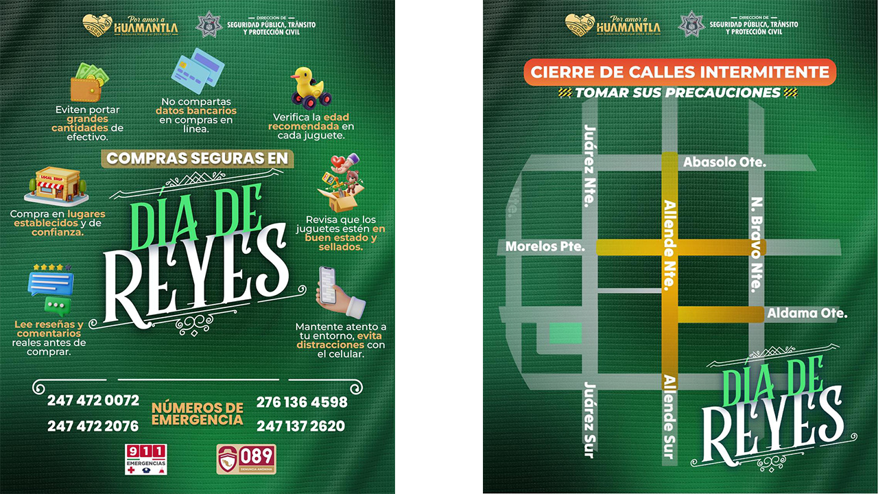 Cierre temporal de vialidades por mercado de día de reyes en Huamantla