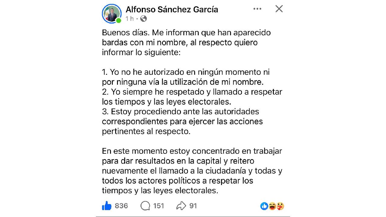 El presidente municipal de Tlaxcala, Alfonso Sánchez García, informó que no ha autorizado la colocación de bardas con su nombre en distintos puntos de la capital
