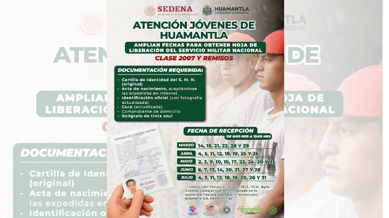 Amplían Fechas para Obtener Hoja de Liberación del Servicio Militar Nacional para la Clase 2007 y Remisos