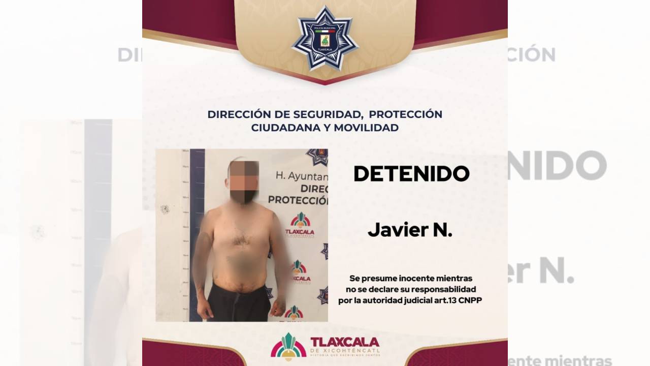 Policía municipal de Tlaxcala asegura a masculino por consumo y posesión de presuntas sustancias ilícitas