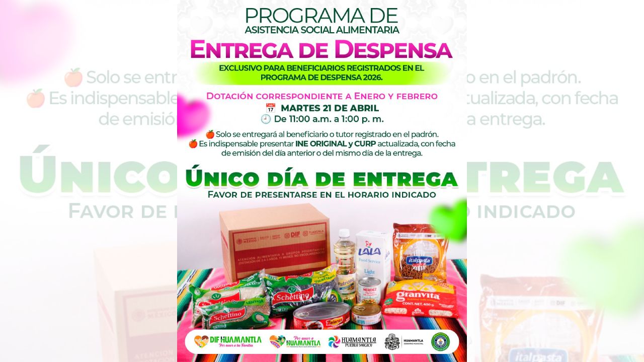 SMDIF Huamantla convoca a beneficiarios a la entrega de despensas correspondiente a enero-febrero 2026