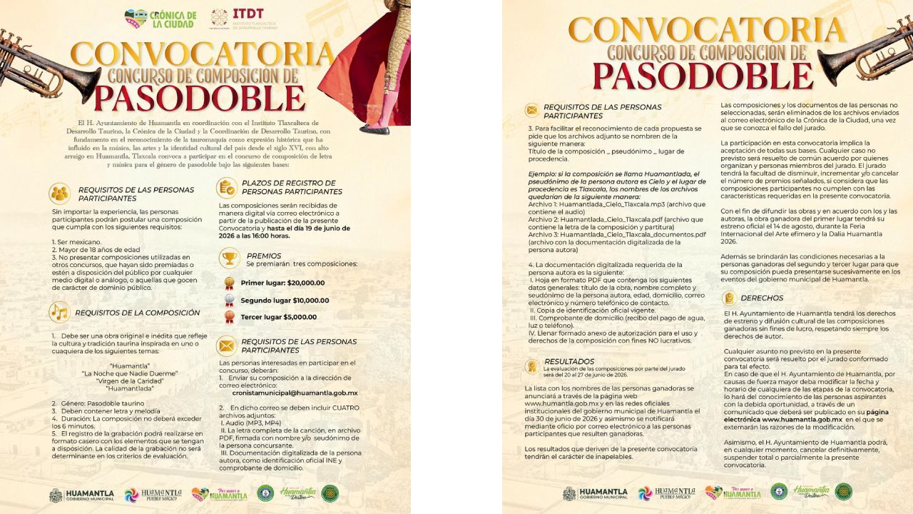 Huamantla invita a participar en el concurso de composición de pasodoble