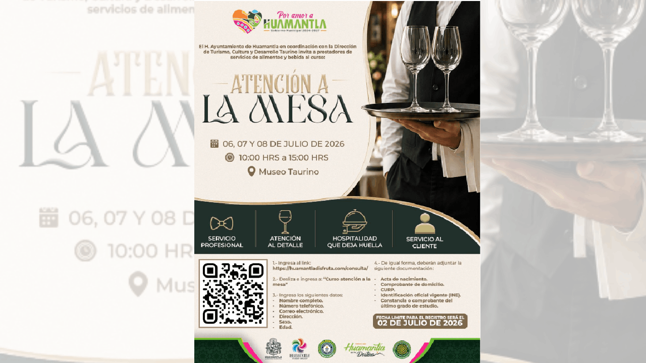 Huamantla mantiene abierta la invitación al curso de atención a la mesa para fortalecer el sector gastronómico