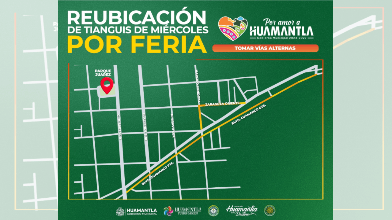 RECUERDA: Este miércoles el tianguis se ubicará temporalmente en el Bulevar Cuamanco