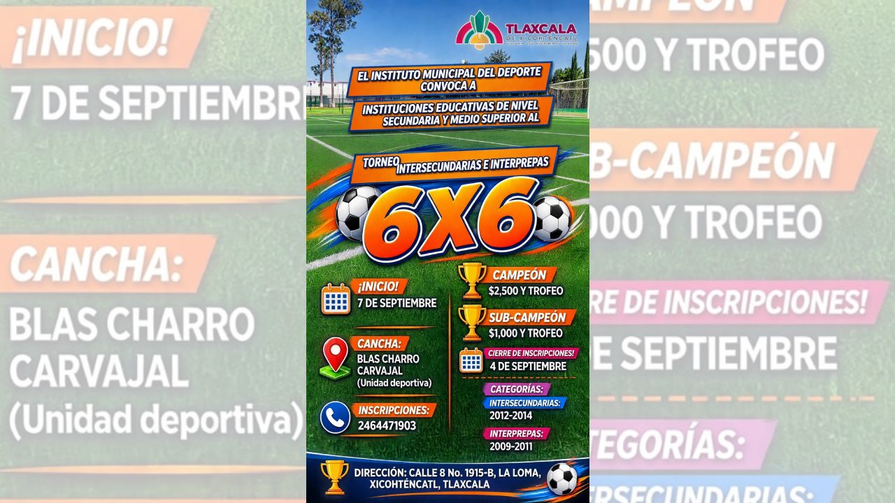 Convoca ayuntamiento de Tlaxcala a secundarias y preparatorias a participar en nuevo torneo 6x6