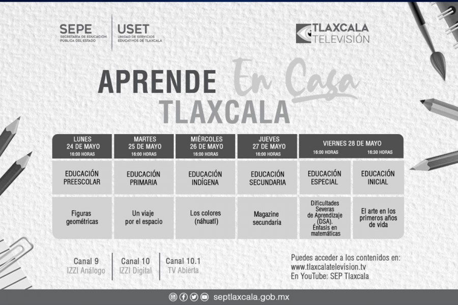 SEPE presenta barra temática de “Aprende en casa Tlaxcala” del 24 al 28 de mayo