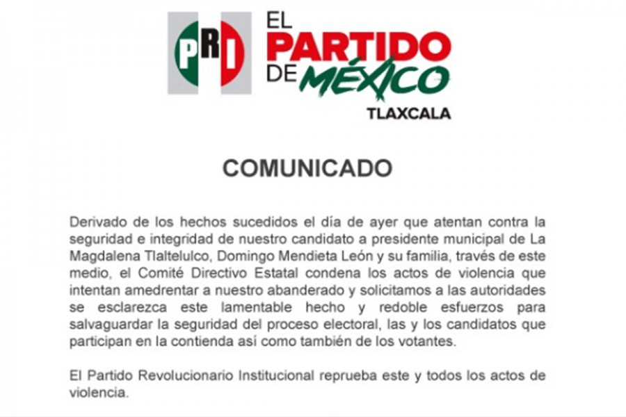 Condena CDE del PRI atentado contra candidato a presidente de Tlaltelulco