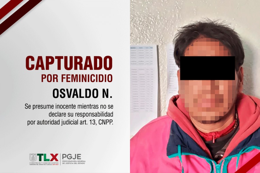 Captura PGJE a imputado por feminicidio en Santa Cruz Tlaxcala